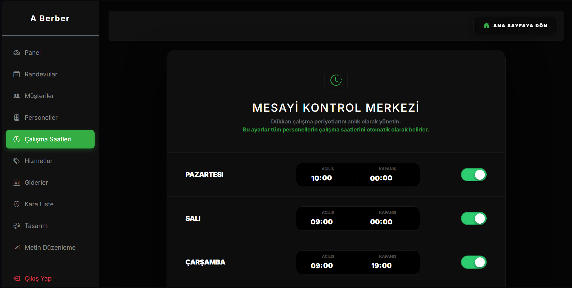 Mesai Yönetimi Panel